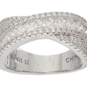 Diamonique Princess and Round Band Ring, Platinum Clad